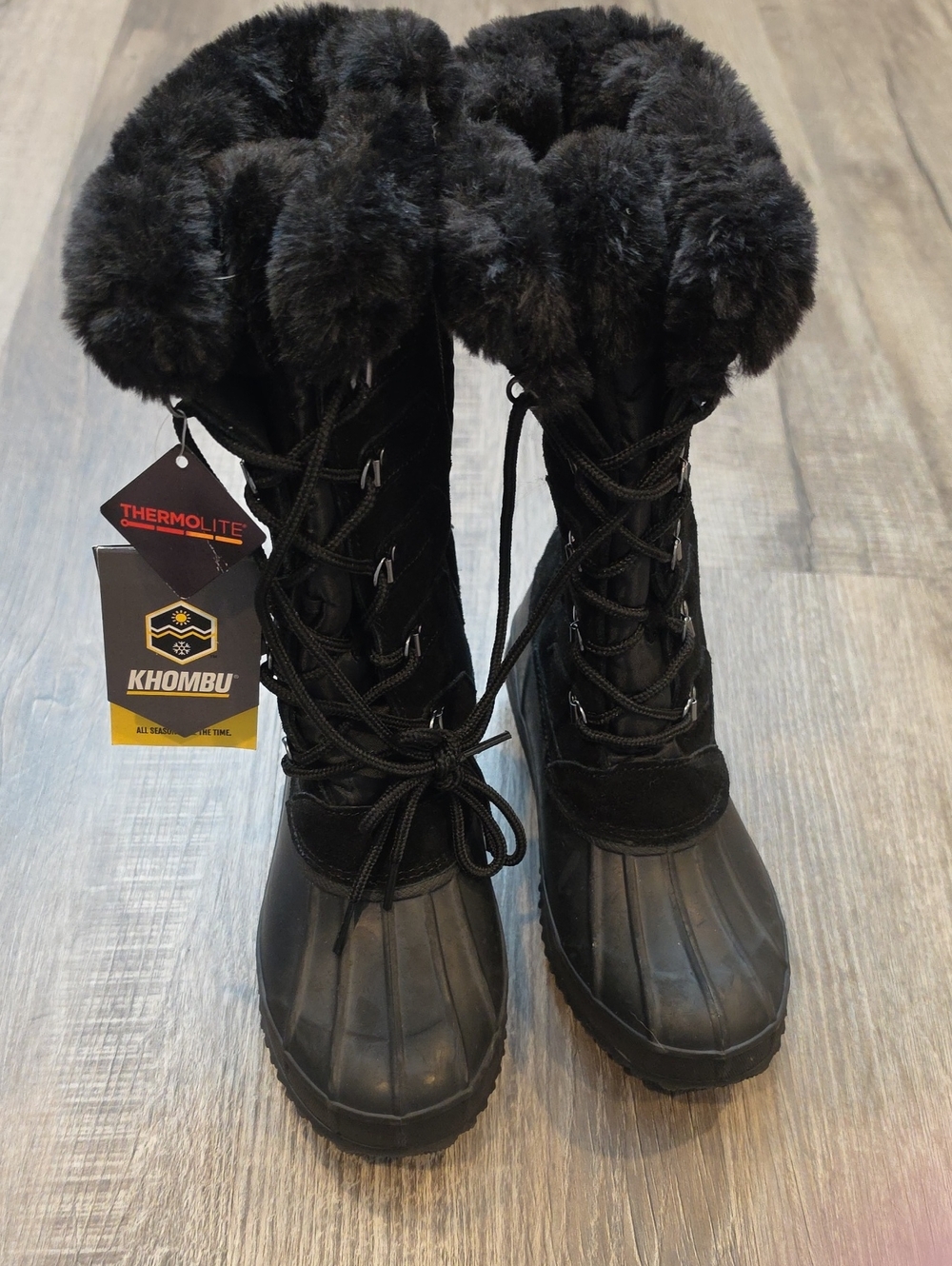 Khombu Black Faux-Fur Lace-Up Insulated Winter Boots 7 M